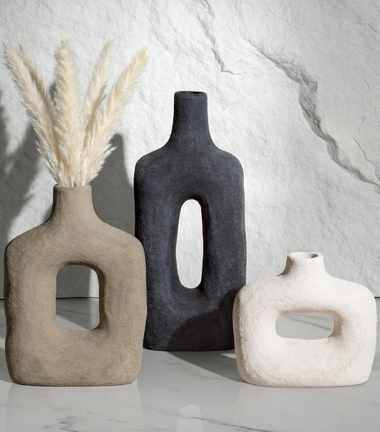 DREAMLOOM Ceramic Vase Set of 3, Modern Rustic Flower Vases for Pampas Grass, Dried & Fresh Flowers, Farmhouse Decorative Vase for Living Room Bedroom Kitchen Shelf Centerpiece, Rust