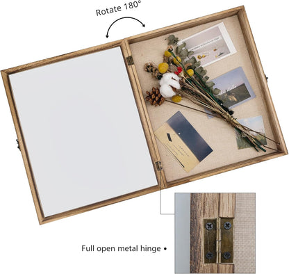 GraduationMall 13x16 Wood Shadow Box Frame Glass Door Display Case with Linen Back and 6 Stick Pins,1.5 inches Interior Depth,Ideal for Memorabilia Pictures Flowers Medals Tickets Rustic White