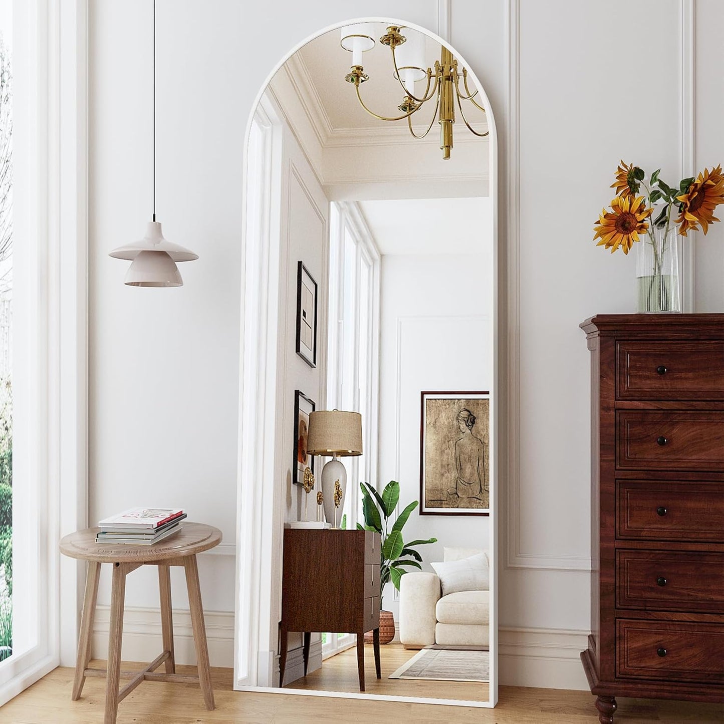 Mirror Full Length, 71"x26" Arched Full Length Mirror, Arch Mirror with Stand, Large Standing Mirrors, Oversized Full Body Mirrors with Aluminum Frame for Bedroom, Living Room (White)