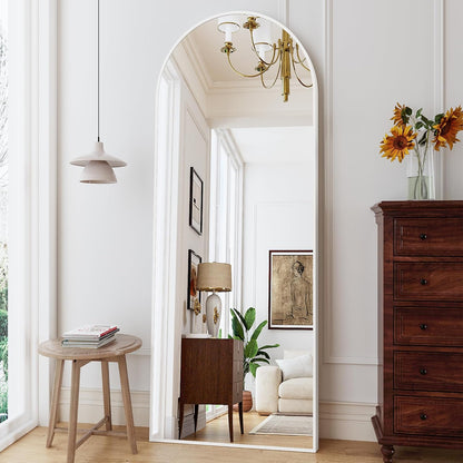 Mirror Full Length, 71"x26" Arched Full Length Mirror, Arch Mirror with Stand, Large Standing Mirrors, Oversized Full Body Mirrors with Aluminum Frame for Bedroom, Living Room (White)