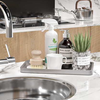 Bathroom Vanity Tray for Countertop - Bamboo Organizer Tray for Dresser Tops, Toilet, Perfume Small Decorative Tray Wood Tray for Home Decoration 11.81” L x 6.1” W x 0.79” H Black
