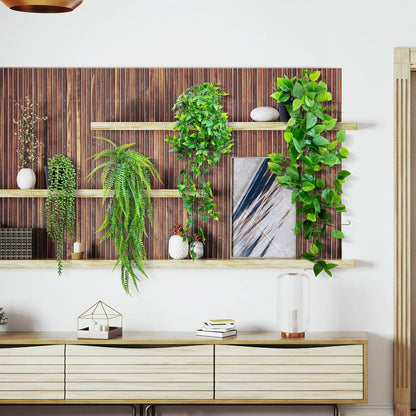 LOYWREE Fake Plants Indoor Artificial String of Pearls Plant in Black Pots, Realistic Green Faux Succulent Hanging Plants for Shelf Decor Desk Home Garden Decorations