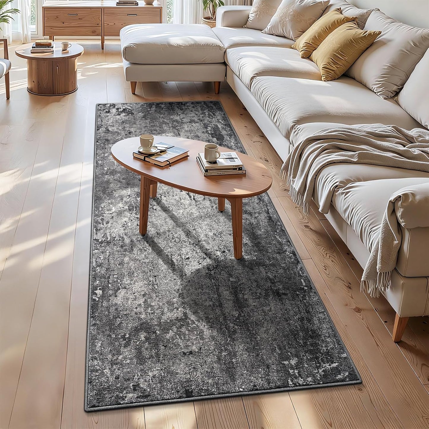 Ompaa 2x6 Rug Runners for Hallways Kitchen Runner Rug Non Slip Washable Grey Long Runner Rugs with Rubber Backing Soft Abstract Carpet Runner for Hallways, Kitchen, Bedroom, Bathroom, Entryway - Colors B