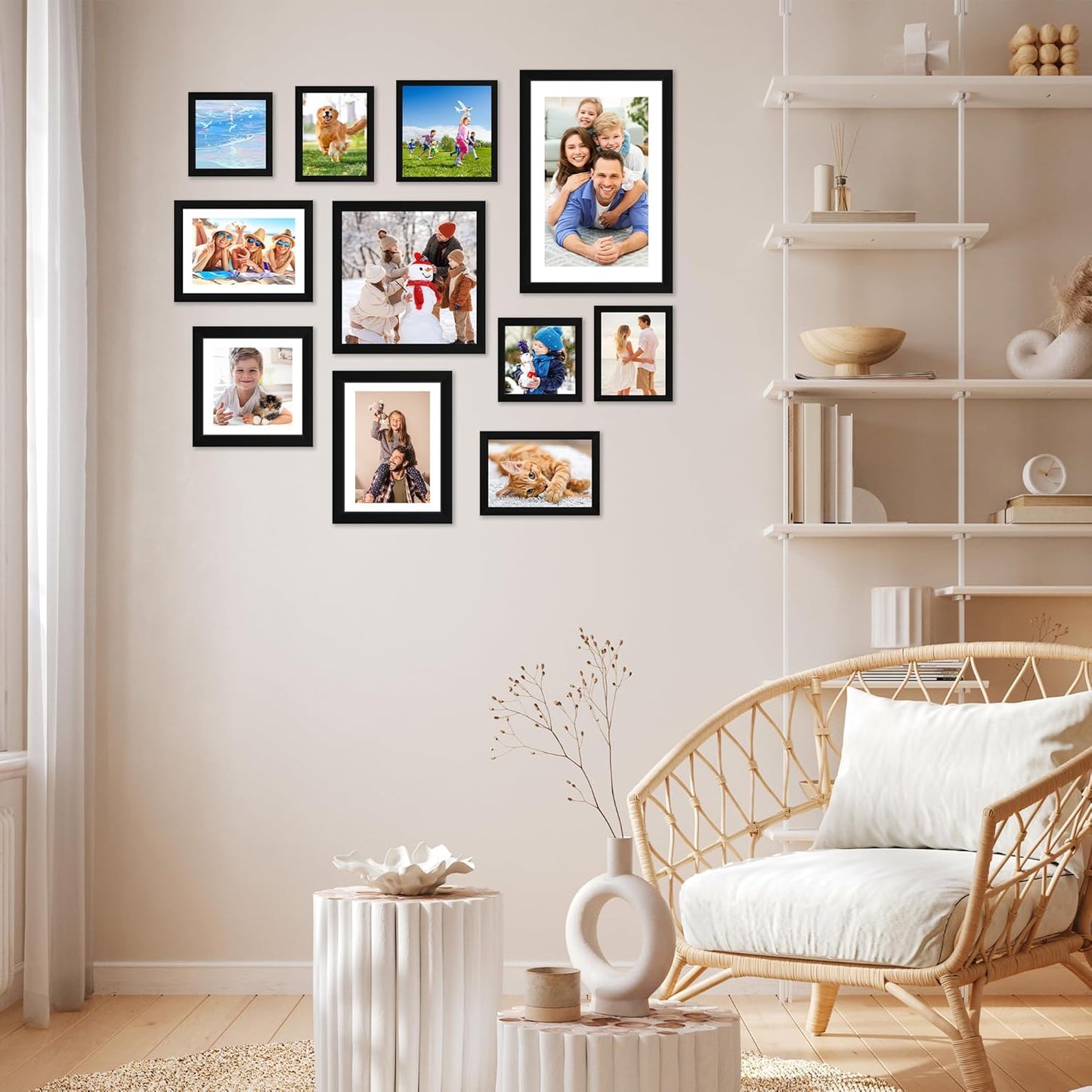 FIXSMITH 8x10 Picture Frame Set of 2, Photo Frame with HD Plexiglass, Display Pictures 5x7 with Mat or 8x10 Without Mat Multi Picture Frames Collage for Tabletop or Wall Display, Black