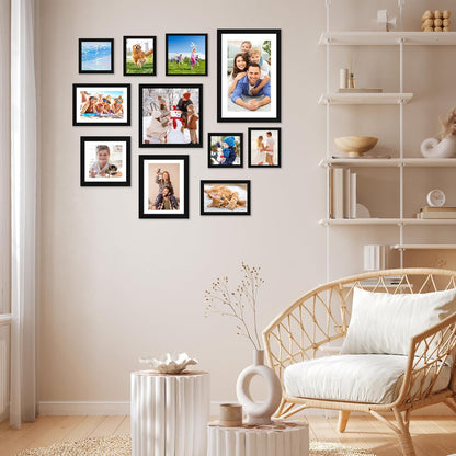 FIXSMITH 8x10 Picture Frame Set of 2, Photo Frame with HD Plexiglass, Display Pictures 5x7 with Mat or 8x10 Without Mat Multi Picture Frames Collage for Tabletop or Wall Display, Black