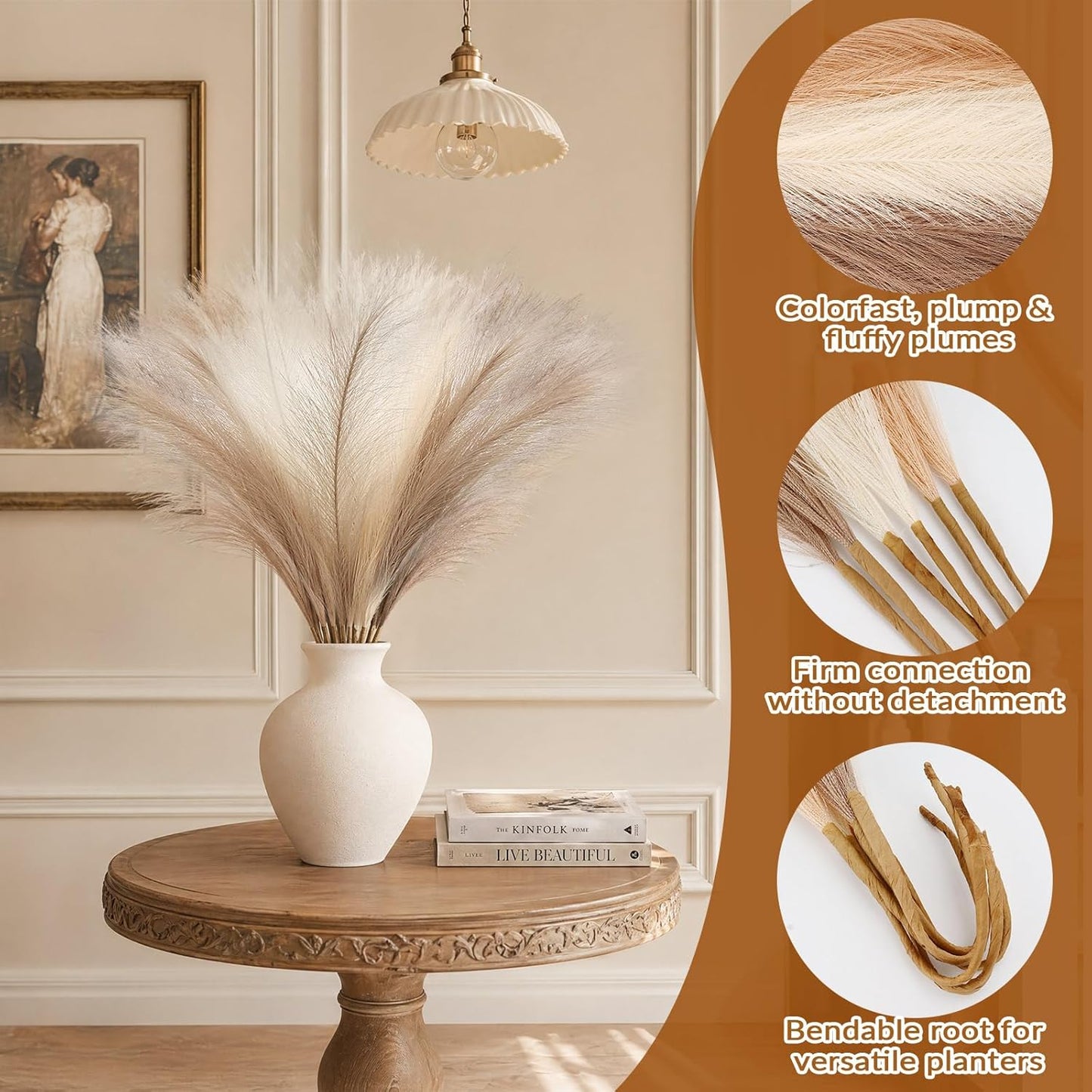 30pcs Pampas Grass Decor,21" Artificial Pompous Grass Bulk,Small Vase Filler Pompas Grass for Home Wedding Living Room Wall Party Decoration (Beige,Light Brown, 21 Inch 30 Pcs)