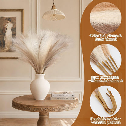 30pcs Pampas Grass Decor,21" Artificial Pompous Grass Bulk,Small Vase Filler Pompas Grass for Home Wedding Living Room Wall Party Decoration (Beige,Light Brown, 21 Inch 30 Pcs)