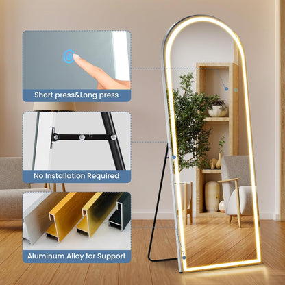 Mirror Full Length, Upgraded Body Wall Mirrors with Shatter-Proof Glass, Floor Standing, Hanging or Leaning, Tall Mirror with Stand Aluminum Alloy Frame for Bedroom