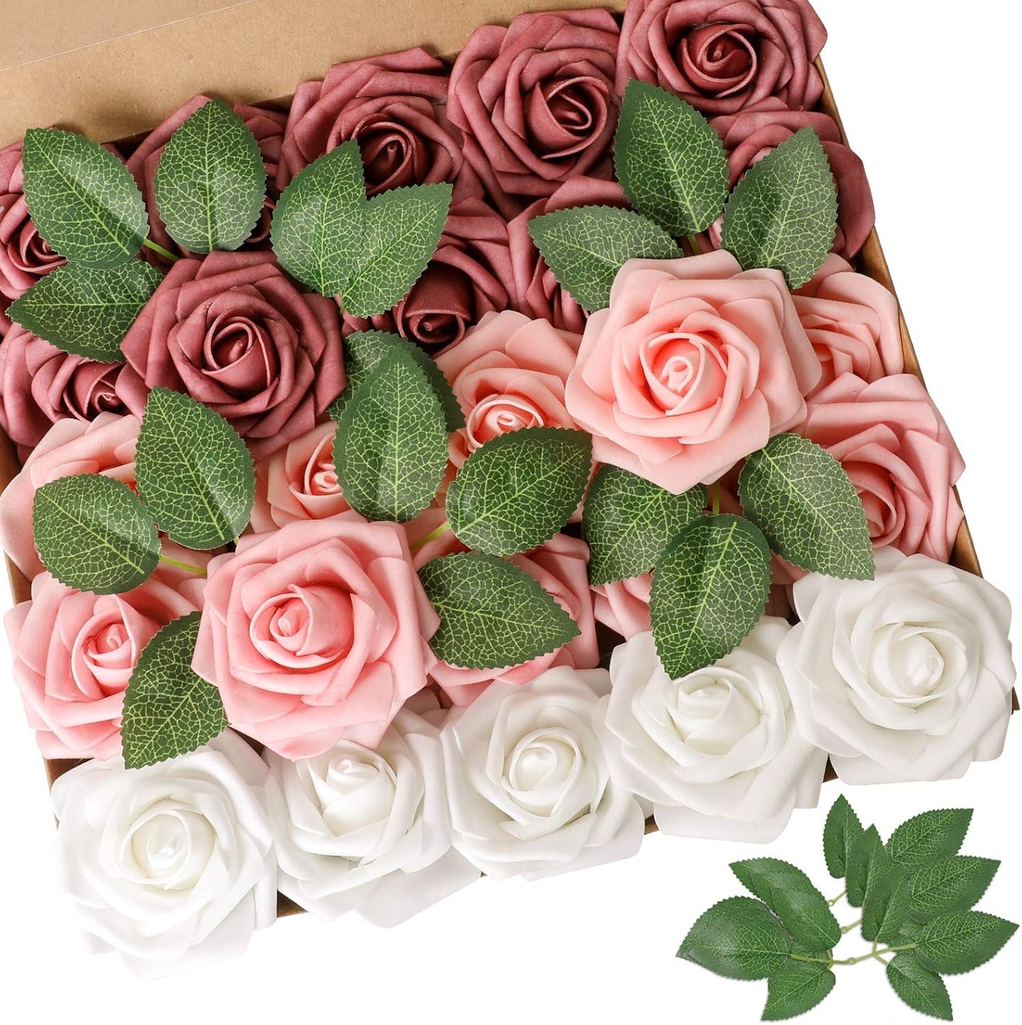 AmyHomie Artificial Flowers Dark Red Rose 25pcs Real Looking Fake Roses w/Stem for DIY Wedding Bouquets Centerpieces Arrangements Party Baby Shower Mothers Day Christmas Tree Decorations