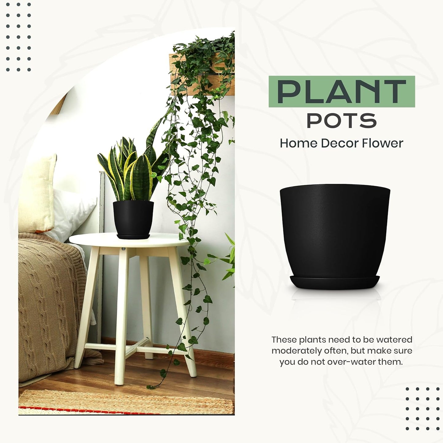 Utopia Home Plant Pots Indoor with Drainage Holes – Set of 5 White Plastic Flower Pots (7/6.6/6/5.3/4.8 Inch) – Modern Planters for Indoor Plants, Room & Office Décor, Great Stocking Stuffers