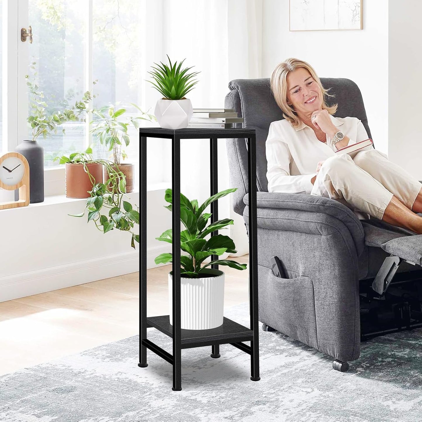 Plant Stand Indoor, Tall Plant stands for Indoor Outdoor Plants, 2 Tier Heavy Duty Plant Shelf 31" Metal Pedestal Stand Modern Corner Flower Stand for Patio, Living Room, Balcony