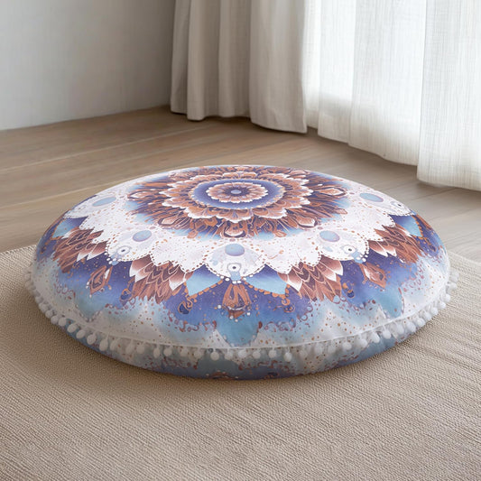Meditation Cushion Set of 2, 32 Inch Extra Thick Memory Foam Round Floor Pillow with Removable Washable Cover, Bohemian Mandala Yoga Cushion for Adults - Ideal Holiday Decor, Brown