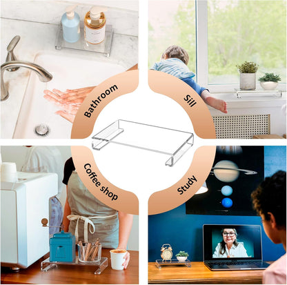 Sezanrpt Acrylic Tray Pedestal Stand Bathroom Décor, Crystal Clear Display Risers Kitchen Resist Dirt and Moisture, Soap Dish Holder for Counter, Sink, Vanity, 8.66'' x 3.9''