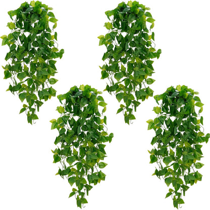 BLEUM CADE Fake Hanging Plants, 2pcs Artificial Pothos Vines Greenery for Wall Home Living Room Office Indoor Outdoor Decor (No Baskets)