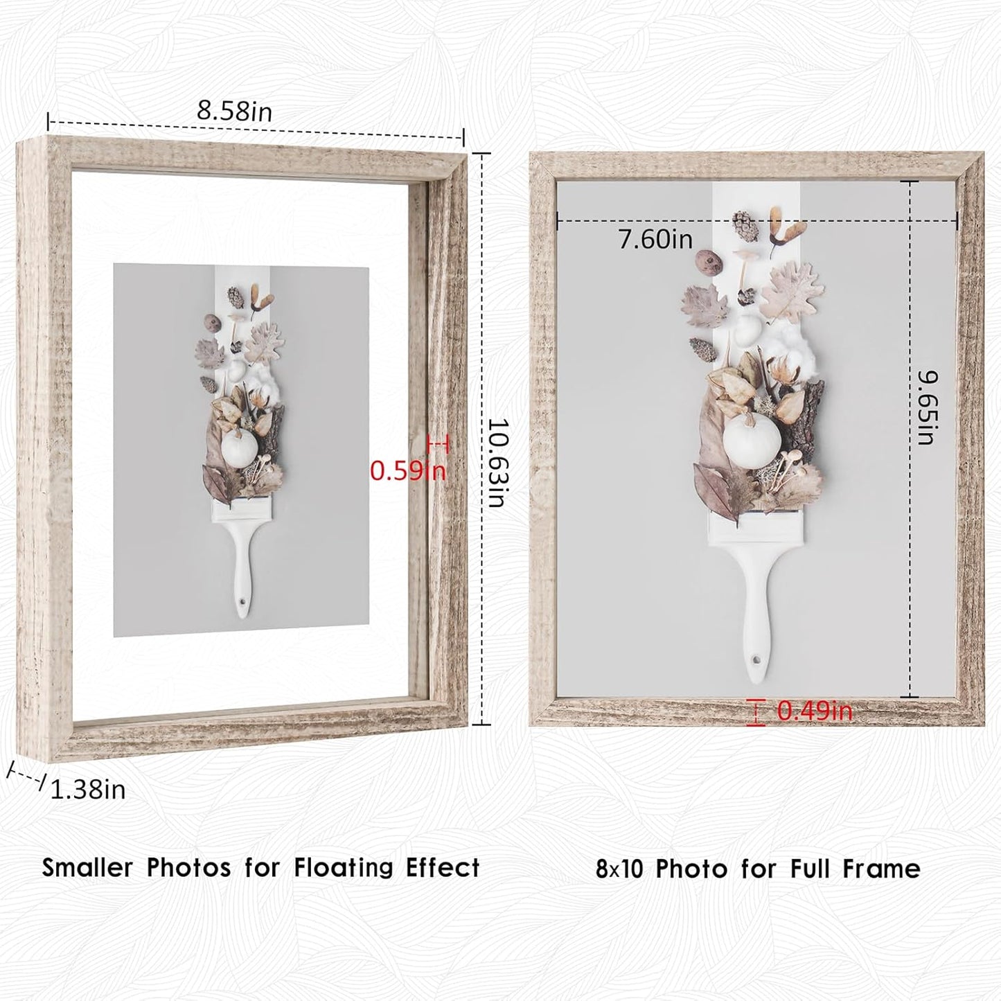 MUYE 11x14 Floating Frame Set of 2,Double Glass Rustic Frame,Display Any Size Photo up to 11x14,Wall Mount or Tabletop Standing,Natural