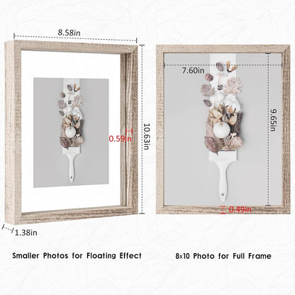 MUYE 11x14 Floating Frame Set of 2,Double Glass Rustic Frame,Display Any Size Photo up to 11x14,Wall Mount or Tabletop Standing,Natural
