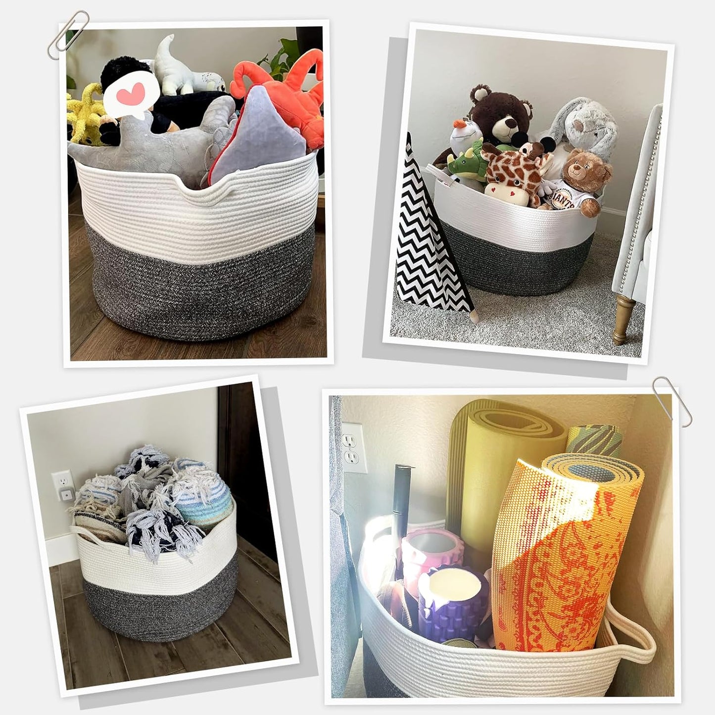 INDRESSME XXXLarge Blanket Basket for Living Room 21.7" x 21.7" x 13.8"-Storage Basket with Handle for Organizing Toy Pillows Woven Cotton Rope Laundry Basket Stuffed Animal Toy Storage for Play Room