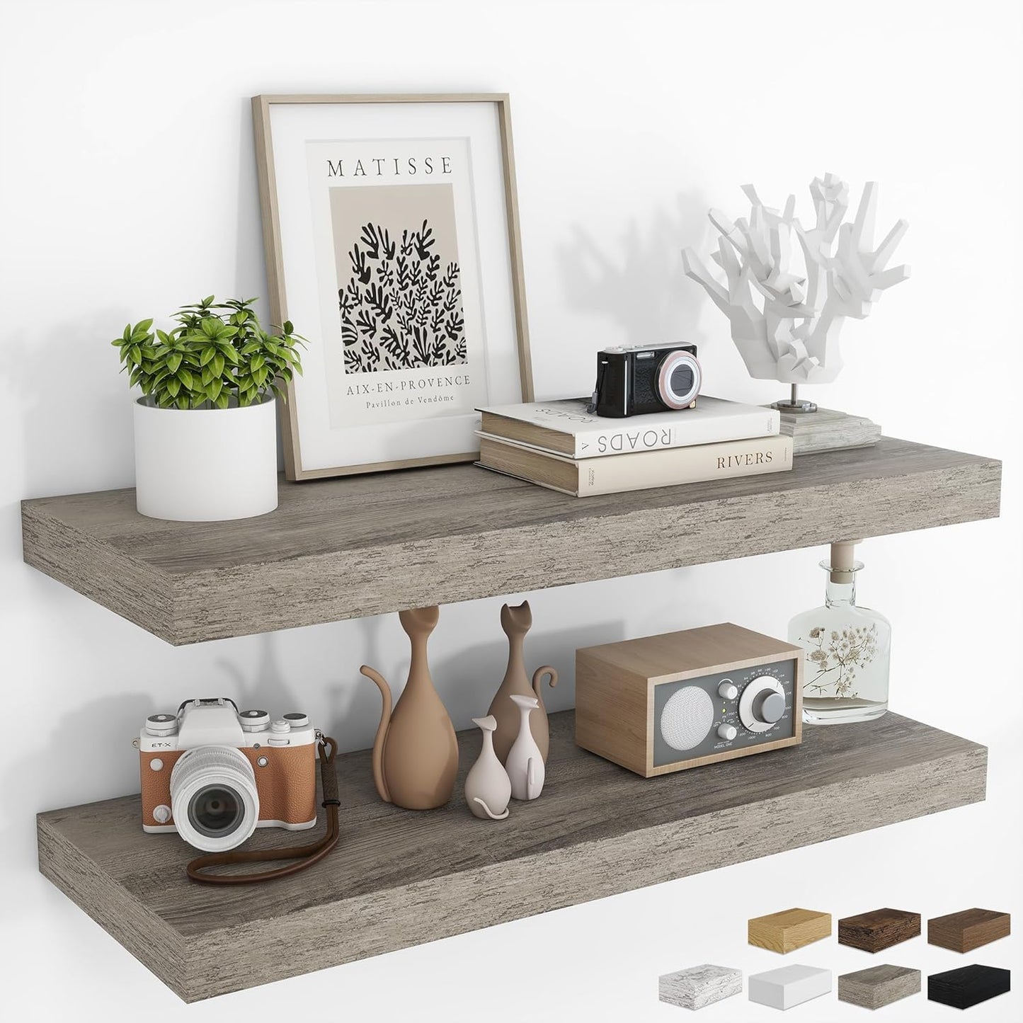 RICHFOCUS 72Inch Floating Shelves for Wall 2 Pack Shelves for Bedroom|Kitchen|Bathroom Wall Mounted Rustic Wood Floating Shelf with Invisible Brackets for Books|Storage|Decor, Rustic Brown