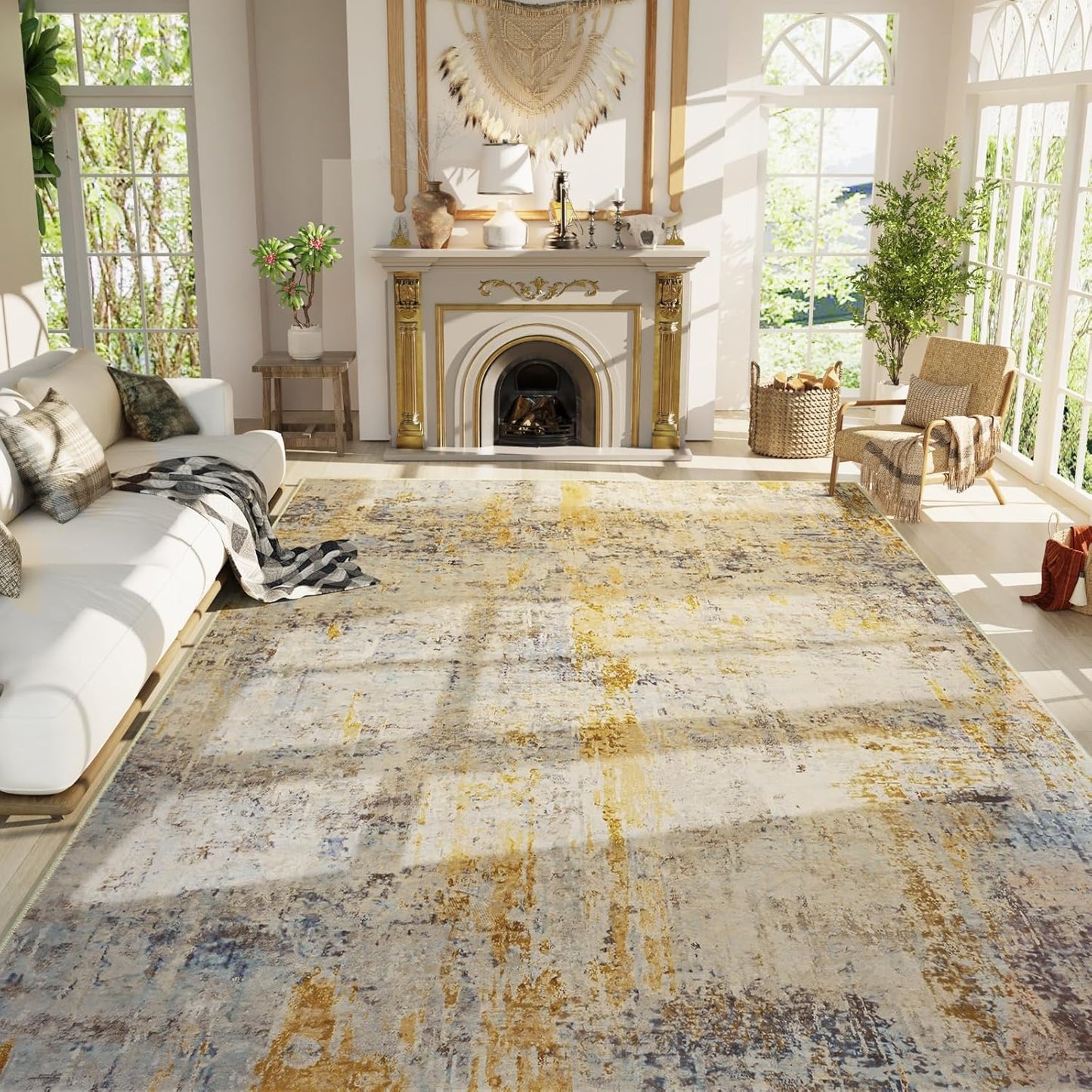 Ompaa 2x6 Rug Runners for Hallways Kitchen Runner Rug Non Slip Washable Grey Long Runner Rugs with Rubber Backing Soft Abstract Carpet Runner for Hallways, Kitchen, Bedroom, Bathroom, Entryway - Colors A