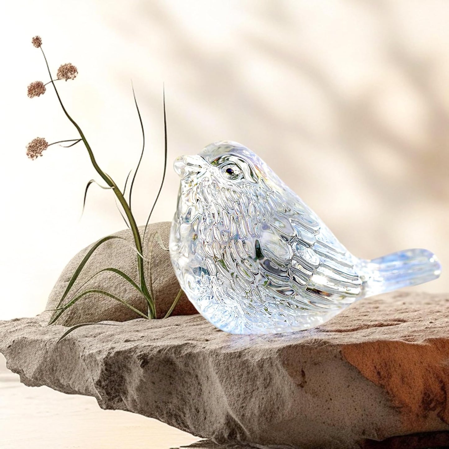 H&D HYALINE & DORA Blue Glass Bird Figurines Bird Gifts for Bird Lovers Women Crystal Glass Animal Figurine Collectible for Home Shelf Decor