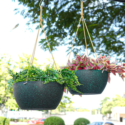 SwinDuck 13 Inch 2 Pack Large Hanging Planters for Indoor Outdoor Plants, Plastic Hanging Basket Pots for House Plants Flowers, White