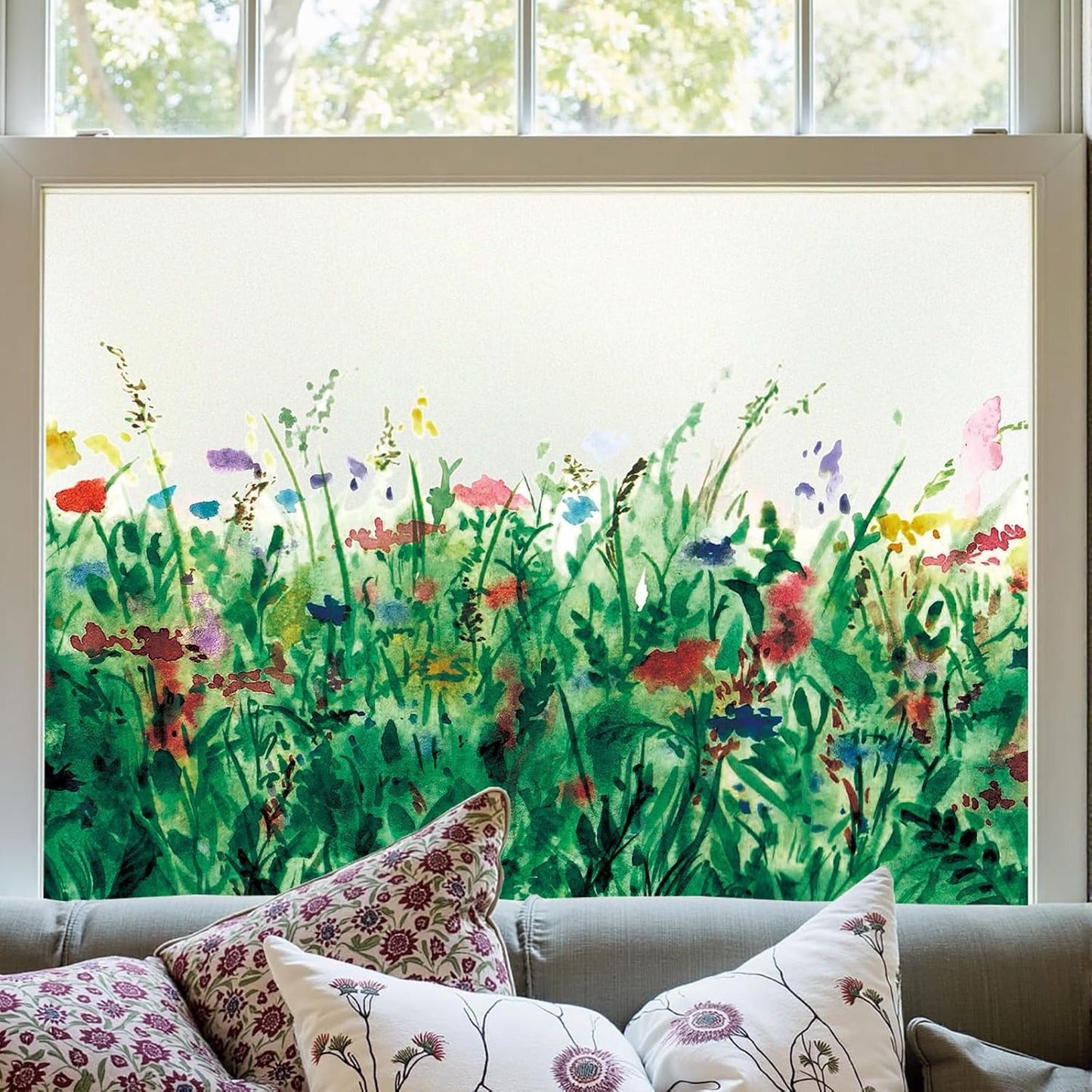 ADD.HERES Window Privacy Film,Colorful Floral Window Stickers,Removable DIY Bouquet Static Clings, Decals for Home School Office Party Supplies, Wildflower Reverie‌, 17.5 x 78.7 in