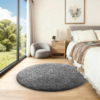 Ophanie Round Rugs 5Ft Ivory Circle Area Rug, Nursery Room Decor, Christmas Aesthetic Bedroom Home Circular Carpet 5 Foot, Fluffy Fuzzy Shag Plush Cream Living Room Rugs for Kids Boys Girls Teen Baby