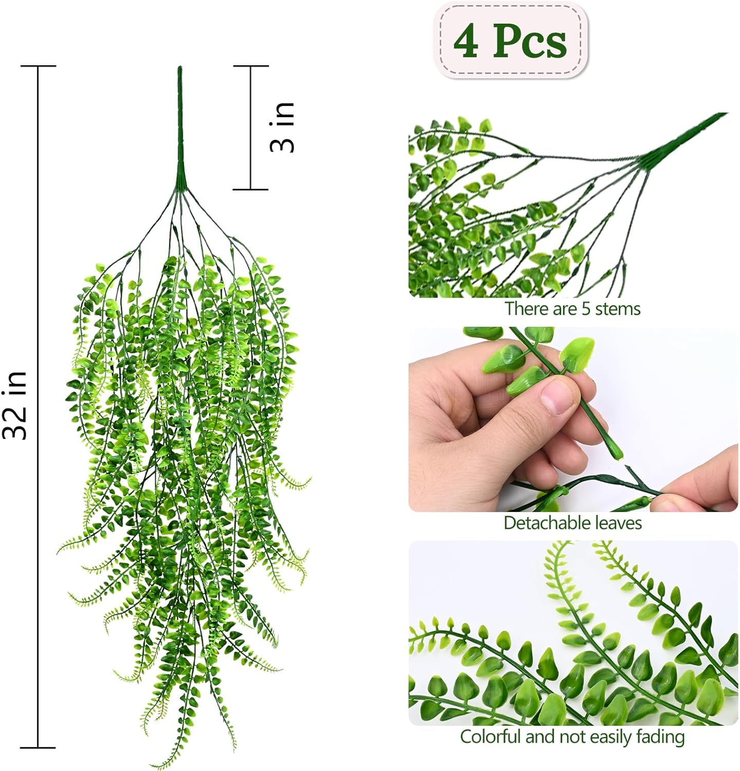 Waipfaru 4Pcs Fake Hanging Plants 2.7ft Fake Plants Eucalyptus Leaves UV Resistant Fake Vines Ivy Artificial Plants Outdoor Faux Plants Indoor Bedroom Living Room Boho Wall Porch Shelf Decor