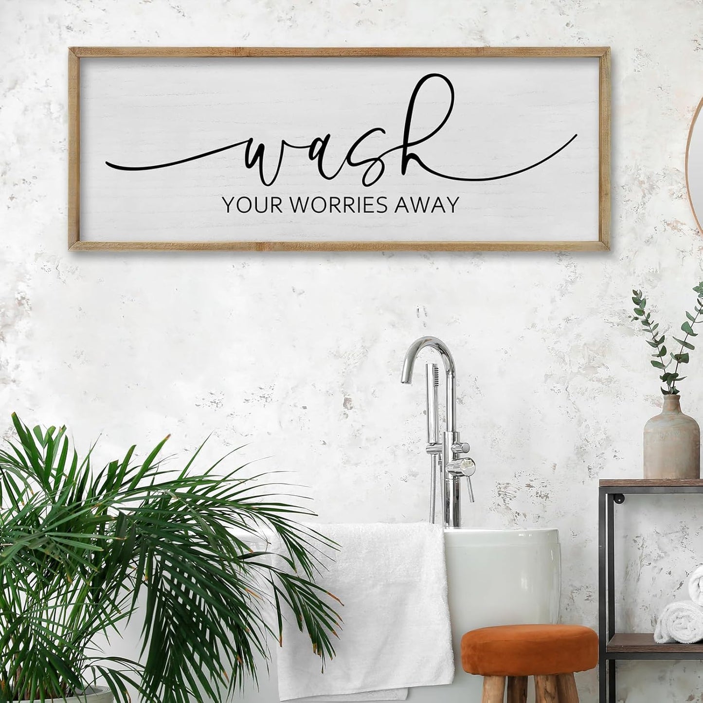 FZMHASLWW Gather Sign Wall Decor 32"×12" Large Wooden Framed for Dining Room Simple Home Kitchen Hanging Art (Wood)