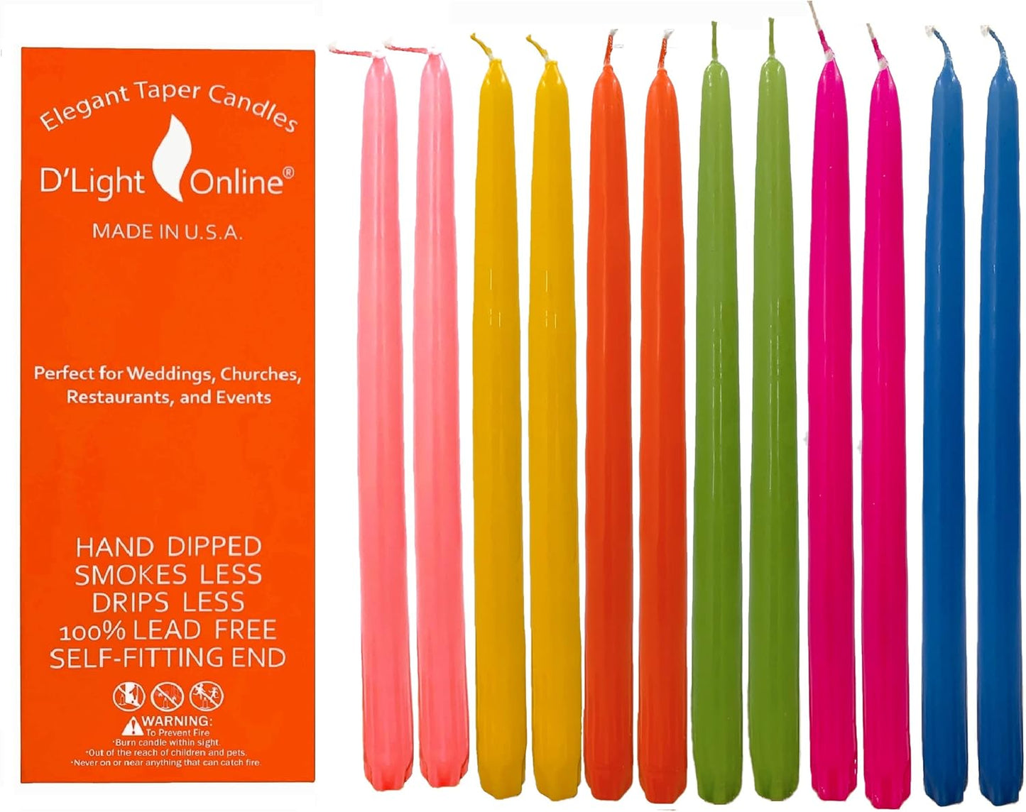 D'light Online White Taper Candles, 10 Inch Premium Quality Candles Hand-Dipped Tapered Candles, Dripless, Smokeless and Unwrapped Bulk Pack for Events - Set of 12 (10 Inch, White)