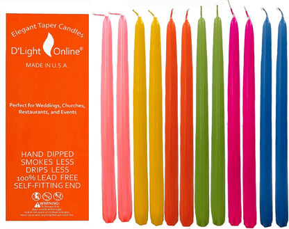 D'light Online White Taper Candles, 10 Inch Premium Quality Candles Hand-Dipped Tapered Candles, Dripless, Smokeless and Unwrapped Bulk Pack for Events - Set of 12 (10 Inch, White)