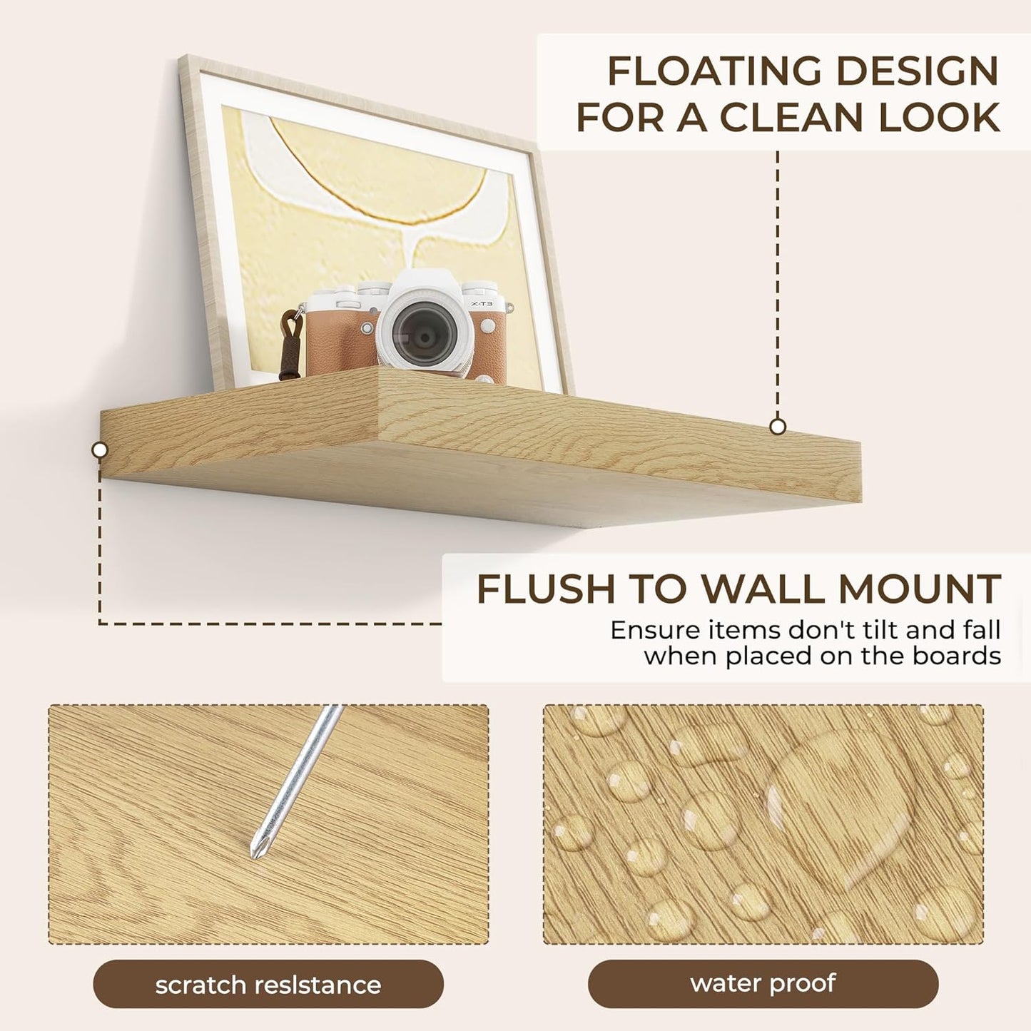 RICHFOCUS 72Inch Floating Shelves for Wall 2 Pack Shelves for Bedroom|Kitchen|Bathroom Wall Mounted Rustic Wood Floating Shelf with Invisible Brackets for Books|Storage|Decor, Rustic Brown