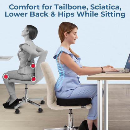 5 STARS UNITED Seat Cushion - Memory Foam Chair Cushion for Tailbone Pain Relief - Ergonomic Support for Coccyx, Sciatica & Butt - Office, Desk & Gaming Chair, Car Seat, Wheelchair, Airplane, Black