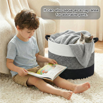 Artfeel 70L Large Cotton Rope Basket, Decorative Woven Blanket Storage for Living Room, Boho Toy Storage & Toy Box for Kids, Versatile Laundry Basket & Nursery Hamper for Blankets(Brown)