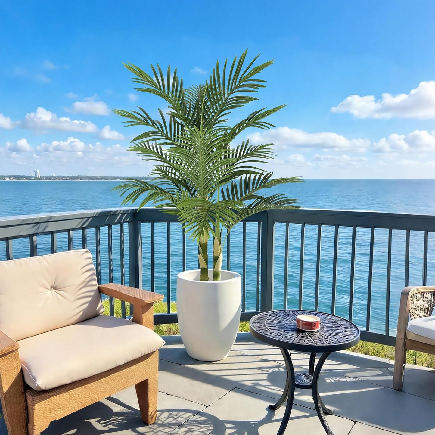 Nafresh 8ft Tall UV Resistant Faux Palm Tree, 96in Artificial Palm Tree Indoor Outdoor, Fake Tree with Real Bark and Realistic Leaves and for Home House Office Living Room Yard Patio.