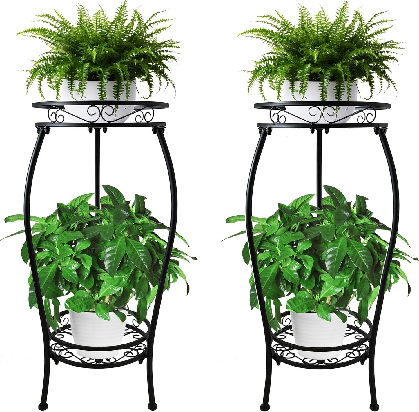 CASIMR 2-Pack Plant Stand, 2 Tier 19.2 inch Tall Metal Potted Holder Rack,Indoor Outdoor Multiple Flower Pot Shelf Rustproof Iron Garden Container for Garden Patio Living Room Corner Balcony, Black