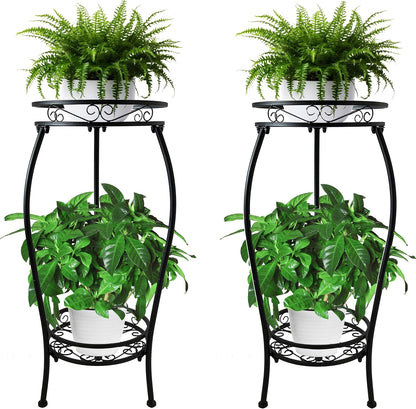 CASIMR 2-Pack Plant Stand, 2 Tier 19.2 inch Tall Metal Potted Holder Rack,Indoor Outdoor Multiple Flower Pot Shelf Rustproof Iron Garden Container for Garden Patio Living Room Corner Balcony, Black