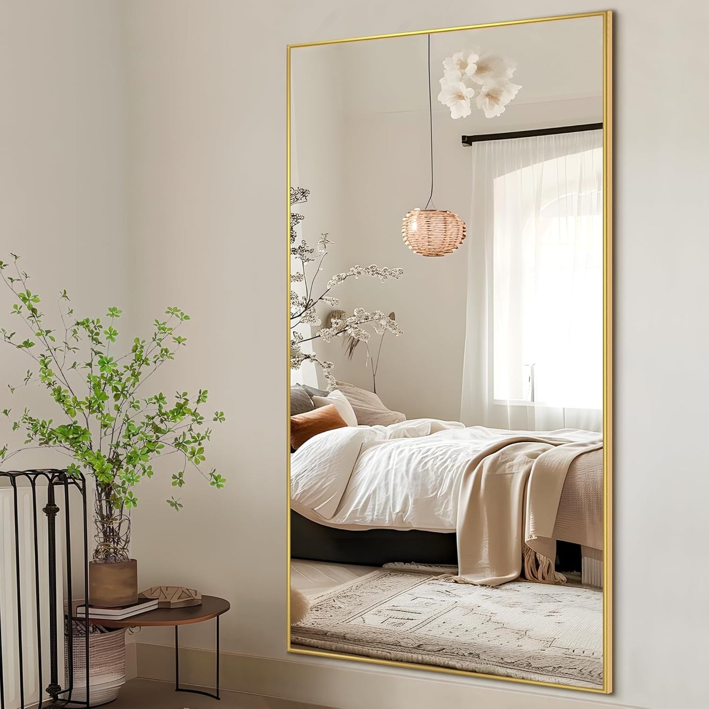 NicBex Full Length Mirror with Stand, 56"x19" Aluminum Alloy Frame Floor Mirror, Black, Shatter-Proof Glass - Free Standing, Leaning Against Wall or Wall-Mounted, for Bedroom Living Room Dressing Room