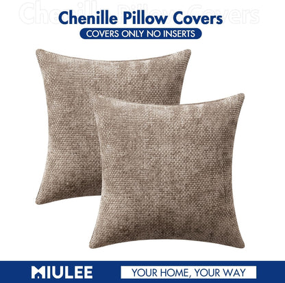 MIULEE Pack of 2 Couch Throw Pillow Covers 18x18 Inch Neutral Beige Modern Boho Accent Decorative Pillow Covers Soft Chenille Farmhouse Cushion Covers for Home Decor Bed Sofa Living Room