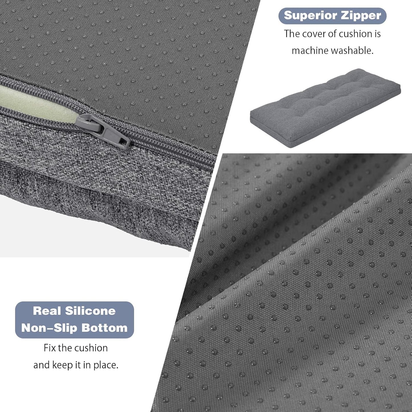 baibu 40 Inch Dual-Layer Patent Design Memory Foam Bench Cushion, Non-Slip Indoor Bench Cushion Standard Size Foam Pad with Machine Washable Cover (Dark Grey, 40x16x3in)