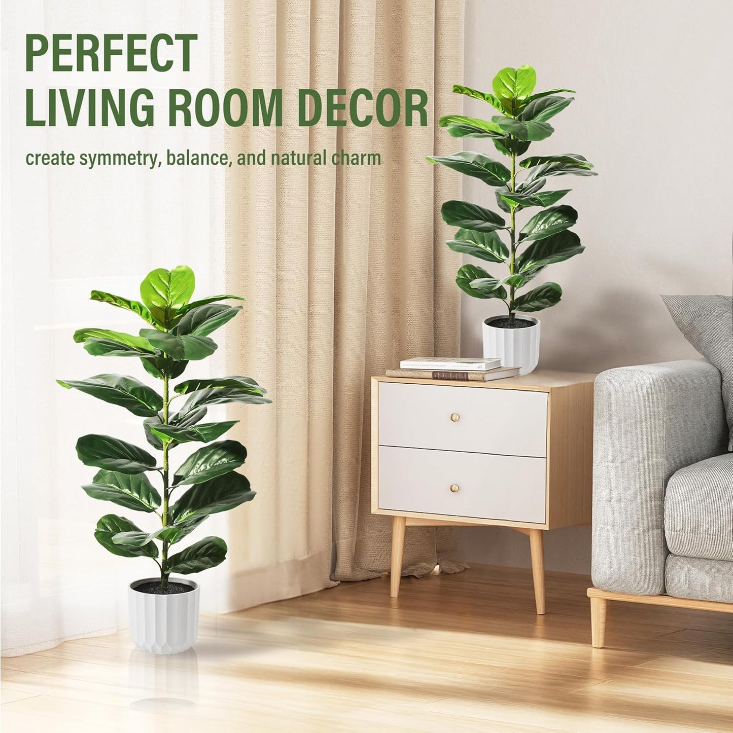 Suntee 2 Pack Artificial Fiddle Leaf Fig Tree, 30" Ficus Lyrata Fake Plants with Pots, Floor Plant Outdoor Faux Plants for Living Room, Corner, Office, Patio, Windowsill Decor
