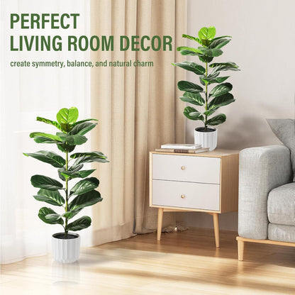 Suntee 2 Pack Artificial Fiddle Leaf Fig Tree, 30" Ficus Lyrata Fake Plants with Pots, Floor Plant Outdoor Faux Plants for Living Room, Corner, Office, Patio, Windowsill Decor