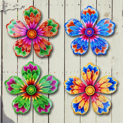 Giyyomtr Metal Flowers Wall Decor - 4pcs 6.2'' Metal Wall Art Hanging Decorations for Outdoor Fence Garden Yard Patio Exterior Wall Decor