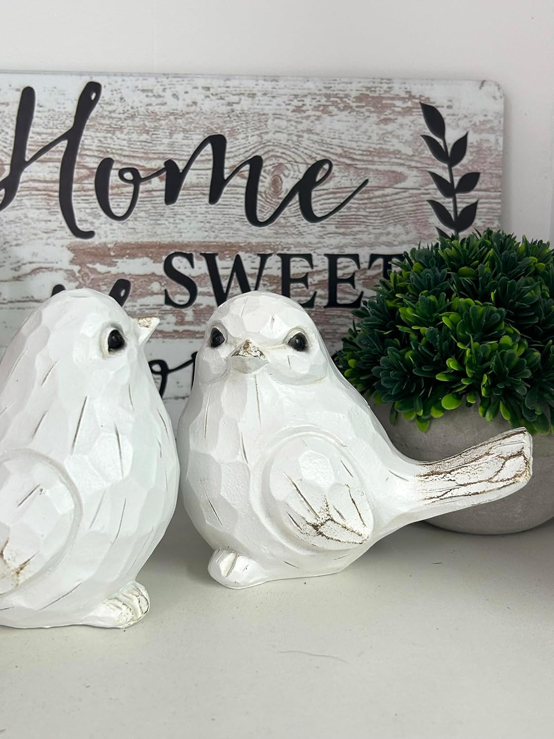 New White Modern Farmhouse Bird Figurine, Bird Statue Sculpture - Carved Rustic Distressed Animal Bird Ornaments - Home Decor Accents Collectible Bird Figurine | Spring