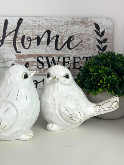 New White Modern Farmhouse Bird Figurine, Bird Statue Sculpture - Carved Rustic Distressed Animal Bird Ornaments - Home Decor Accents Collectible Bird Figurine | Spring