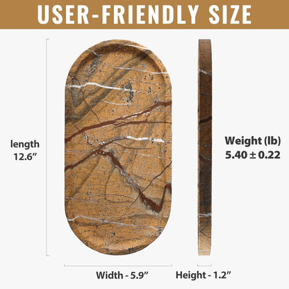 Koville Italian Travertine Tray, 12"x6" Vanity Decorative Marble Tray for Countertop, Catchall Tray for Perfume, Candles, Jewelry Dish Tray