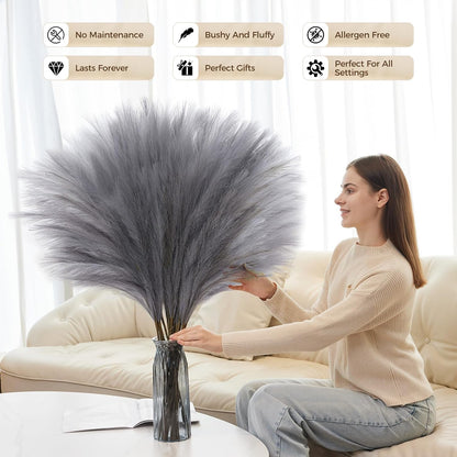 10 Pcs 39''/3.2FT Faux Pampas Grass Decor, Large Tall Fluffy Artificial Fake Flower, Bedroom Decor Boho Decor Pompas Floral for Vase Filler Farmhouse Home Wedding Decor (Blue)