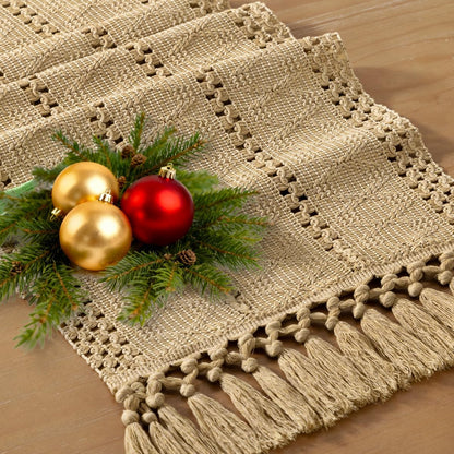 Socomi Boho Table Runner Summer Farmhouse Rustic Dining Kitchen Centerpiece Decor Small Macrame Woven Cotton Linen Coffee Table Runner for Dresser Scarf Home Decor 12x36 inch Beige