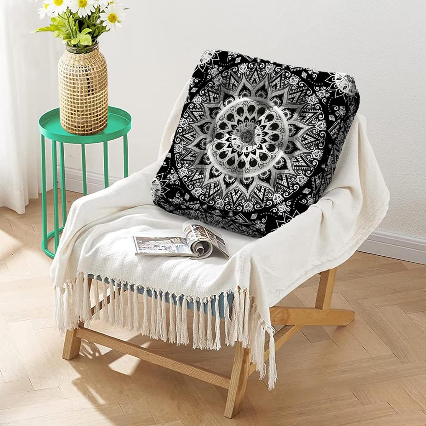 Mandala Meditation Cushion, Boho Meditation Mat, Meditation Pillows for Sitting on Floor, Cushions for Sitting in Home and Outdoor, Square Floor Pillow Cushion Seating for Yoga Accessories 22'' X 22''