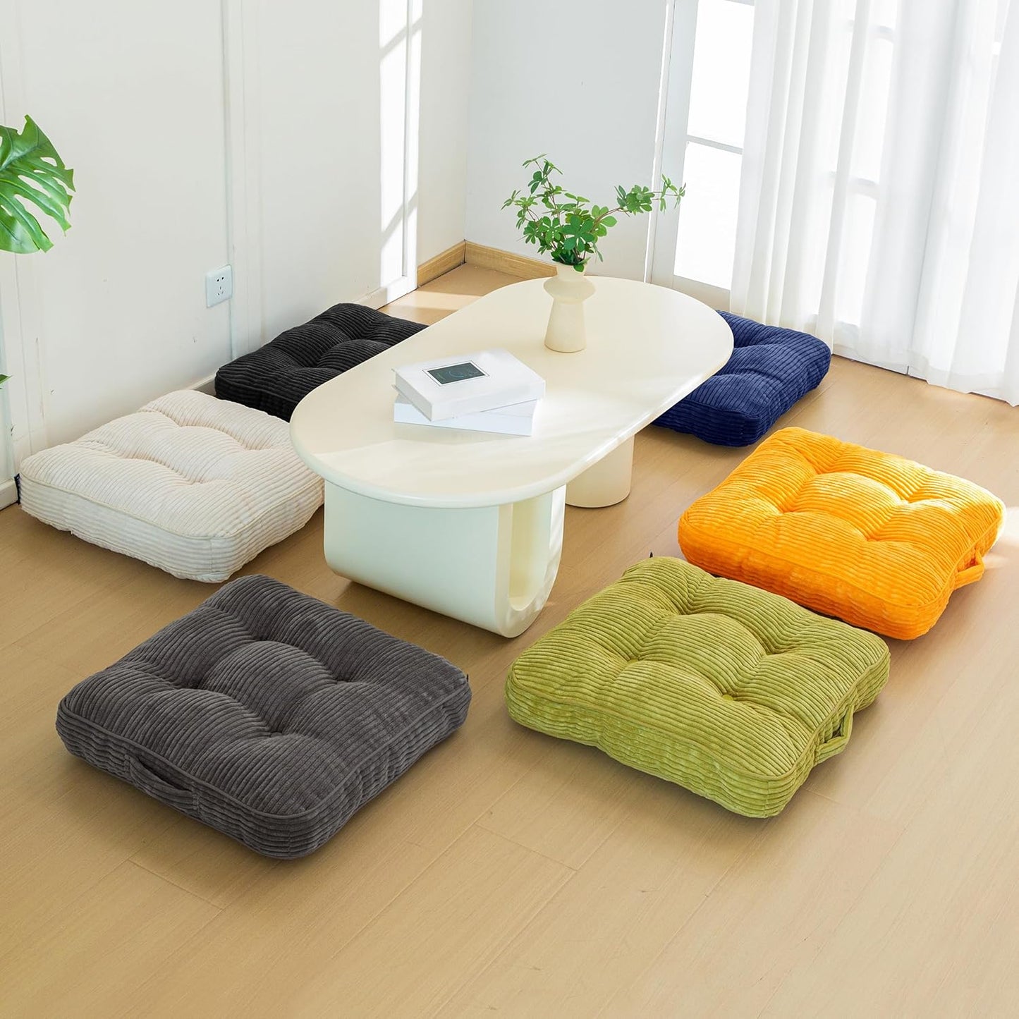 HIGOGOGO 6" Extra Thick Floor Pillow Cushion for Adults, Meditation Cushion Pillow, Large Square Floor Sitting, Tufted Corduroy Cover, for Tatami Living Room or Yoga, 22x22 Inch, 2Pack, Dark Grey